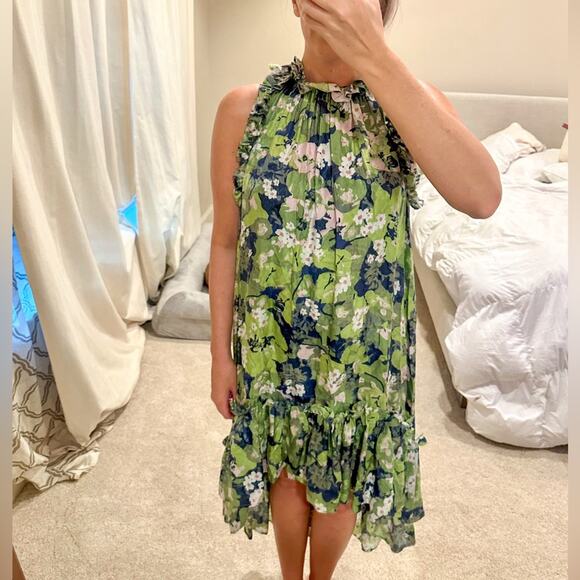 BROGGER Silk Floral Ruffle Midi Dress - Picture 1 of 7